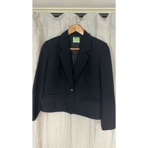 Kasper Career Petites Black 100% Merino Wool Blazer Jacket Two Button Made in US